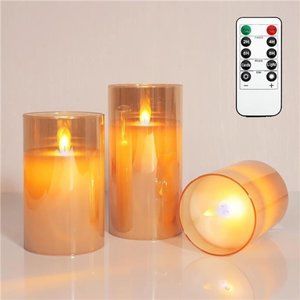 Gold Glass Flameless Candles, Battery Operated LED Pillar Candles  with Remote